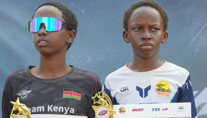 MX 85 winner Kigen Mutuma (R)on the podium with third-place finisher Lemayian Mugo/HANDOUT