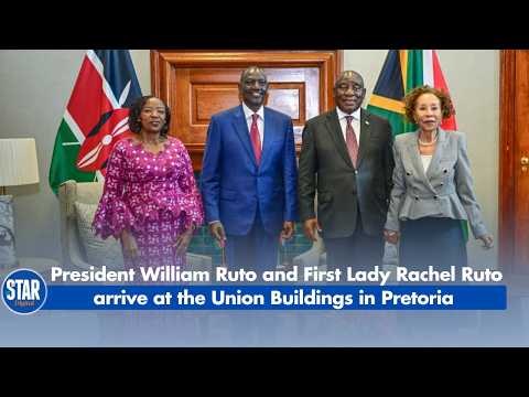 President William Ruto and First Lady Rachel Ruto arrive at the Union Buildings in Pretoria