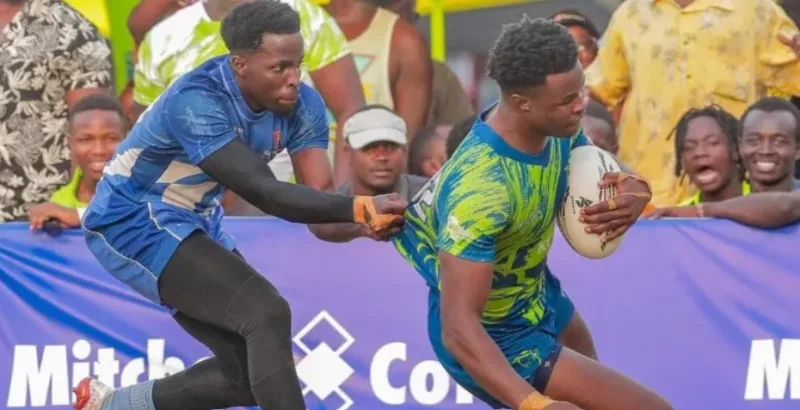 Strathmore Leos skipper Gabriel Ayimba makes a last-ditch tackle on Elvis Olukusi during the Driftwood sevens title last year/HANDOUT