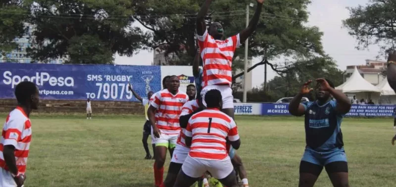 Impala lock Leon Onduso is hoisted during a line-out against Falcons in a past Kenya Cup match/HANDOUT