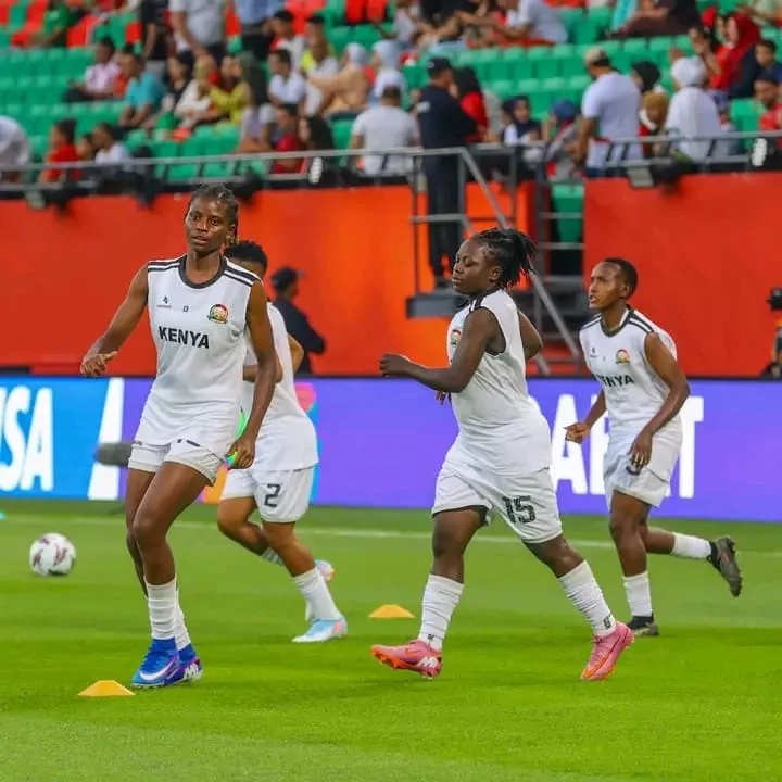 Harambee Starlets warm up ahead of their match against hosts Morocco in the WAFCONon on  Sunday night