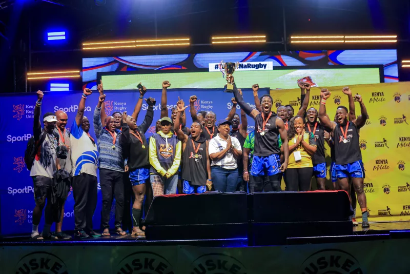 Strathmore Leos players celebrate after winning Prinsloo