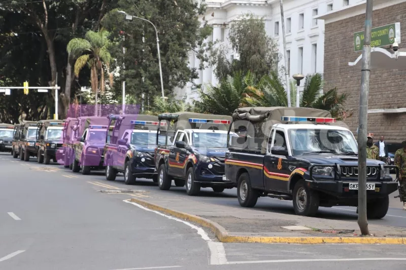 Fleet of Police Vehicles Stationed in Nairobi CBD Amidst Protests