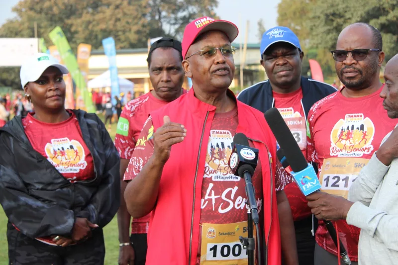 Mama Ibado Charity President, Ahmed Jibril during a media briefing before Flag off of different races. This year's Run 4 Seniors featured 5km, 10km and 15km race categories/HANDOUT