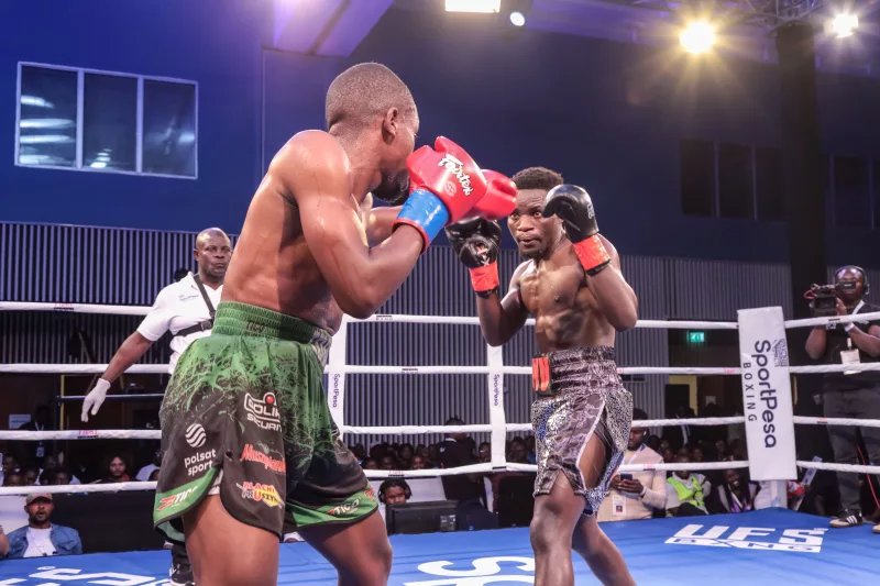 Ramadhan Idd of Tanzania battles Kenyan Javan Buyu in the UBO Intercontinental title fight at the Edge Convention Centre on Saturday night/HANDOUT