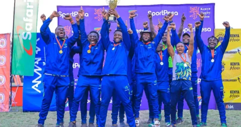 KCB Rugby celebrates after winning Prinsloo Sevens last weekend/HANDOUT