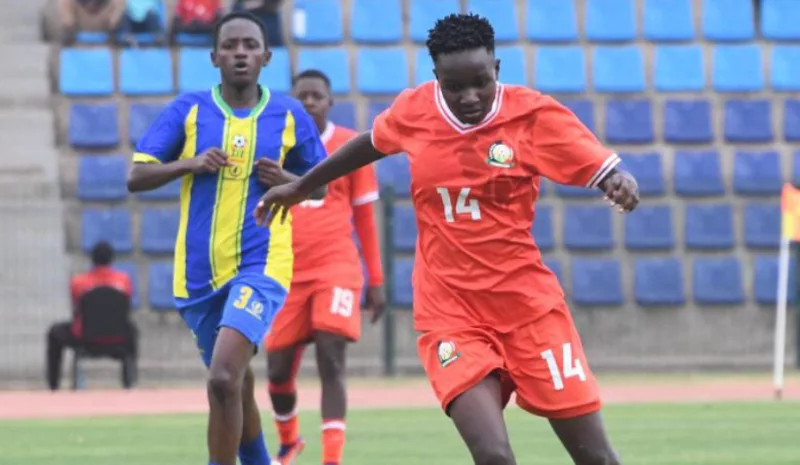 Lorna Faith dribbles the ball past Tanzanaia's Hasnath Ubamba during tehir World Cup qualifier match at Ulinzi Complex on February 7, 2026/ FILE
