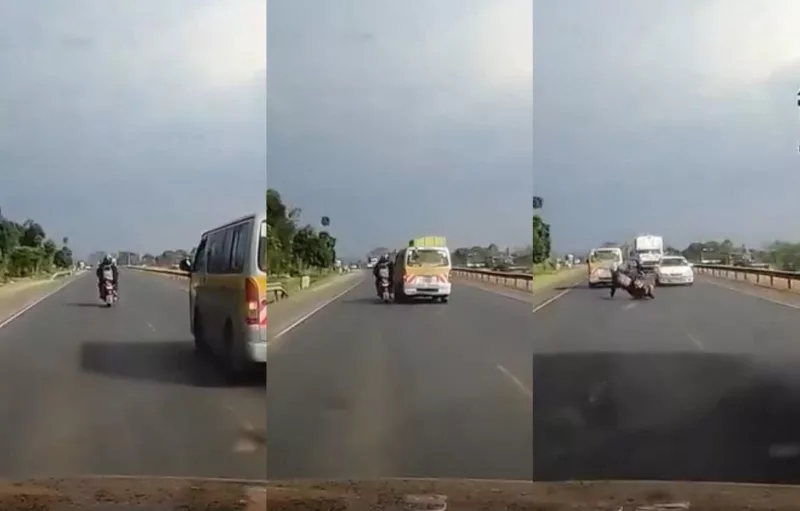 Dashcam captures matatu sending motorcyclist tumbling