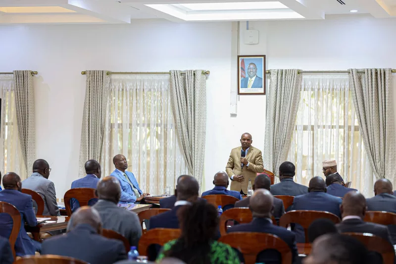 Deputy President Kithure Kindiki during a meeting to review progress on the construction and operationalisation of the first eight County Aggregation and Industrial Parks (CAIPs) in Karen on August 26, 2026 / DPCS