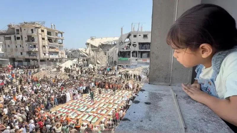 Mass funeral in Gaza for 112 Palestinians killed in 2023 Israeli strike