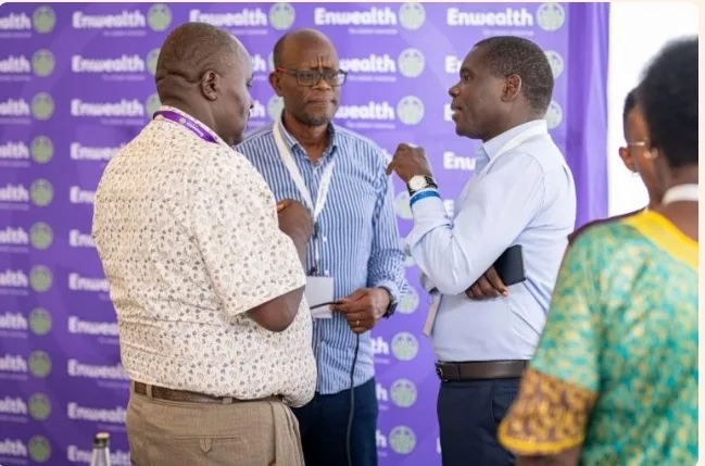 Enwealth Group CEO, Simon Wafubwa (Right) and Enwealth Director Kennedy Monyoncho (centre) meeting a stakeholder during a recent Enwealth Trustees Forum in Mombasa