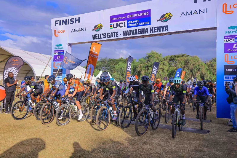 Cyclists during the second leg of the 2026 LOOP Safari Gravel Series in Naivasha/ HANDOUT