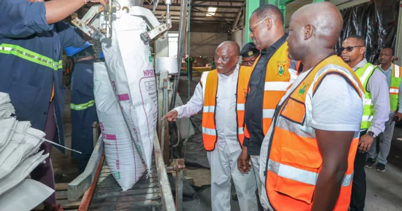 Agriculture PS Paul Ronoh flags off the distribution of two million bags of fertiliser under the National Fertiliser Subsidy Programme at the Port of Mombasa /FILE