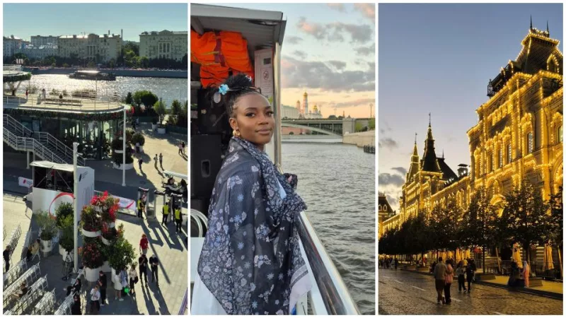 Collage of scenes in Moscow along with the writer (C)