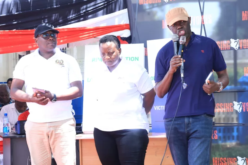 DCI spokesman John Marete, Commissioner of Police (CP) and Deputy Director of Corporate Communications Dorothy Migarusha and Police Spokesperson  Muchiri Nyaga at the launch of the Haki Kwa Wote' campaign in Mombasa on Monday /HANDOUT