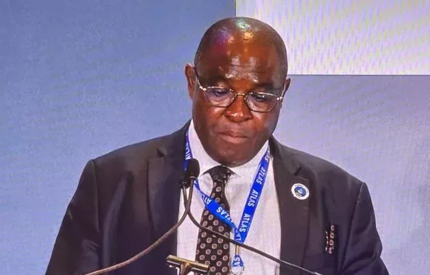 Nuclear Power and Energy Agency (NuPEA) CEO, Justus Wabuyabo, speaks at the ministerial launch of the Atomic Technologies Licensed for Applications at Sea (ATLAS) initiative in Washington, DC./HANDOUT