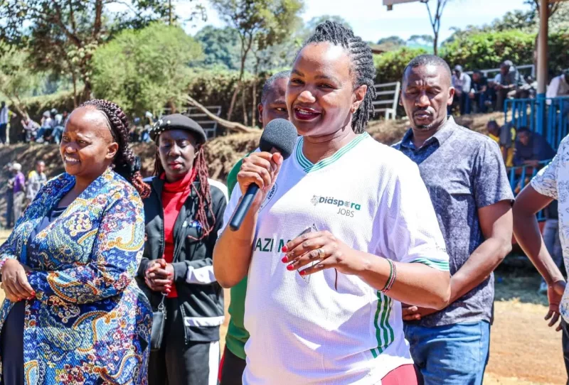 Diaspora Affairs Principal Secretary Roseline Njogu during the second edition of the Kazi Majuu football tournament at Kinoru stadium in Meru on August 26, 2026/ ALICE WAITHERA