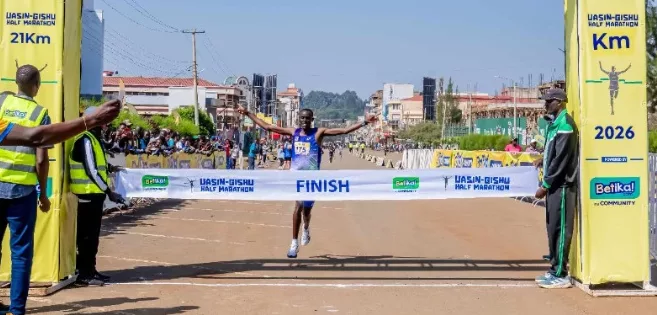 Erick Kiplangat wins the men's race at the Uasin Gishu Half Marathon/ HANDOUT