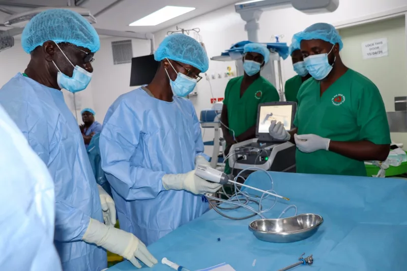 Dr Winstar Mokua, a consultant urologist at  The Aga Khan Hospital Kisumu prepares for the Rezūm Water Vapor Therapy procedure at the facility in Kisumu.