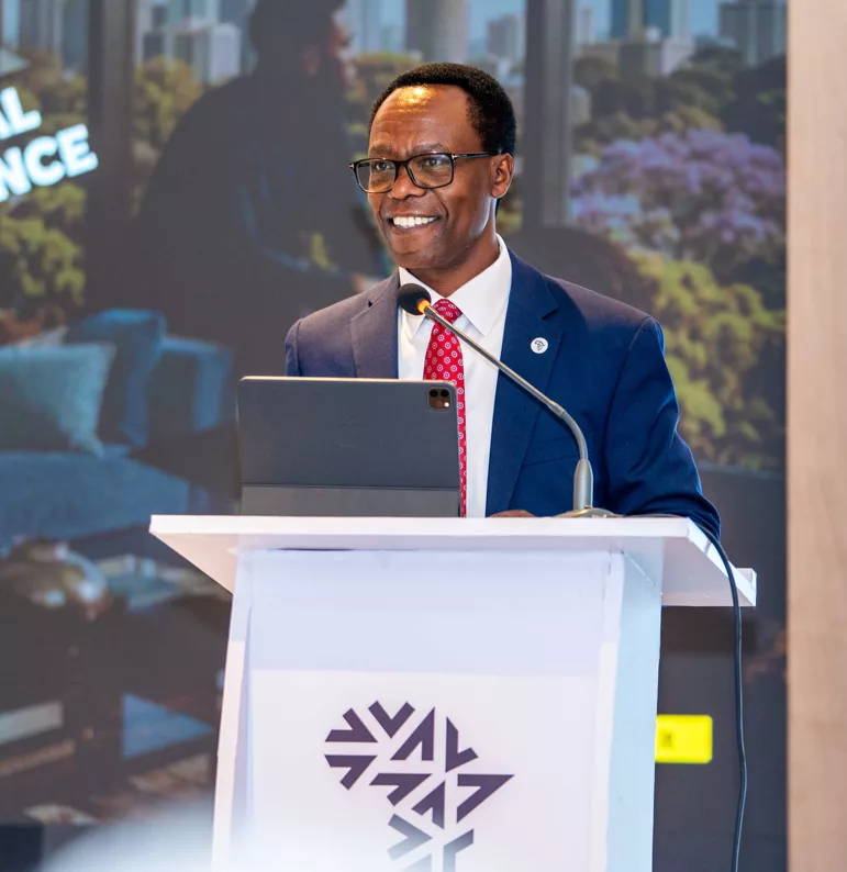 NCBA Group managing director John Gachora speaks during the NCBA Intergenerational Wealth Forum in Nairobi/ HANDOUT