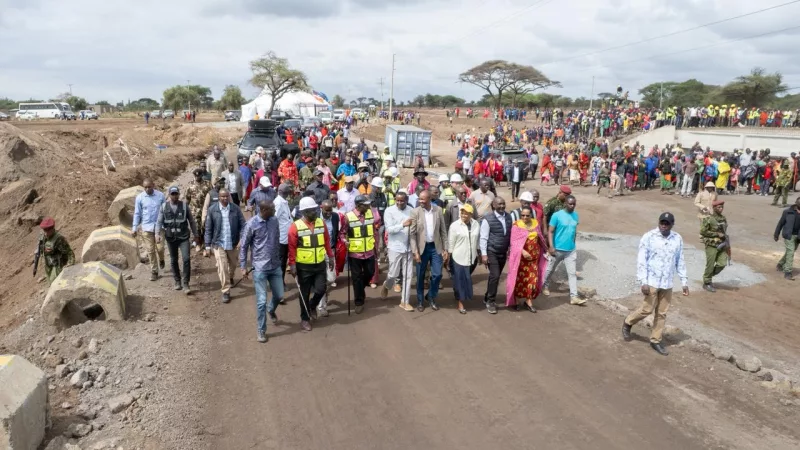 President William Ruto inspects the ongoing construction of Rombo Bridge in Kajiado South/PCS