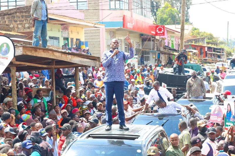 People's Party of Kenya leader Ndindi Nyoro addressing Kandara residents at Githumu shopping centre on September 2, 2026/ ALICE WAITHERA