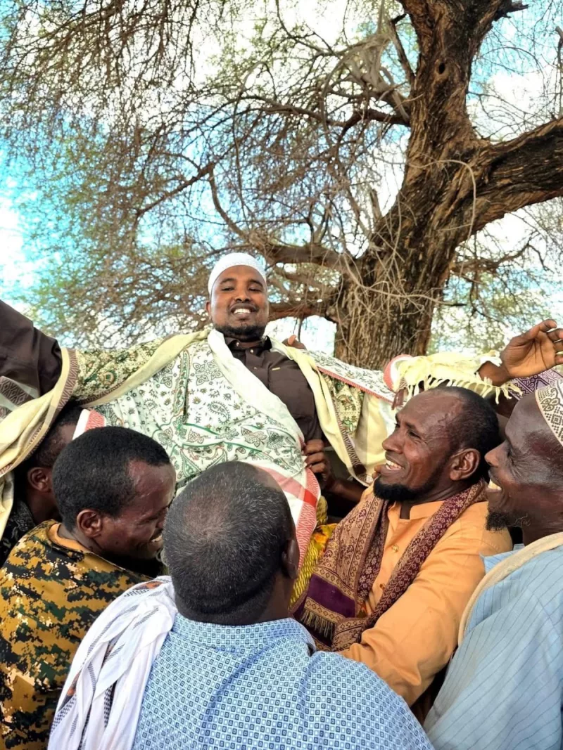 Lafey constituency MP aspirant Muktar Billow is lifted shoulder high during the endorsement ceremony.
