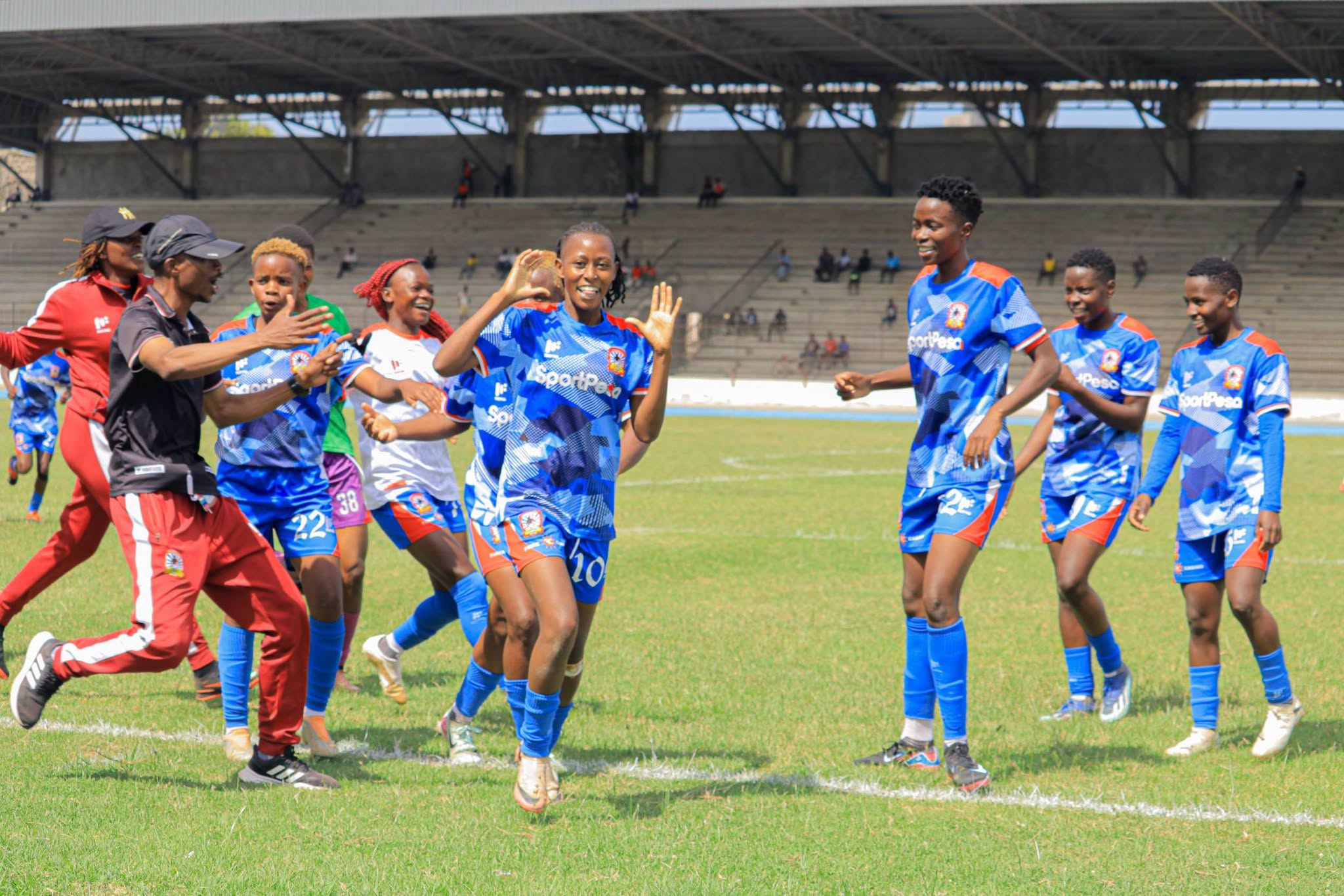 Shabana Starlets players celebrate following their victory against Elim White Ladies/ANGWENYI GICHANA