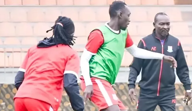 Posta Rangers head coach Zedekiah 'Zico' Otieno observe Caleb Olilo and Brian Ochieng in training /HANDOUT
