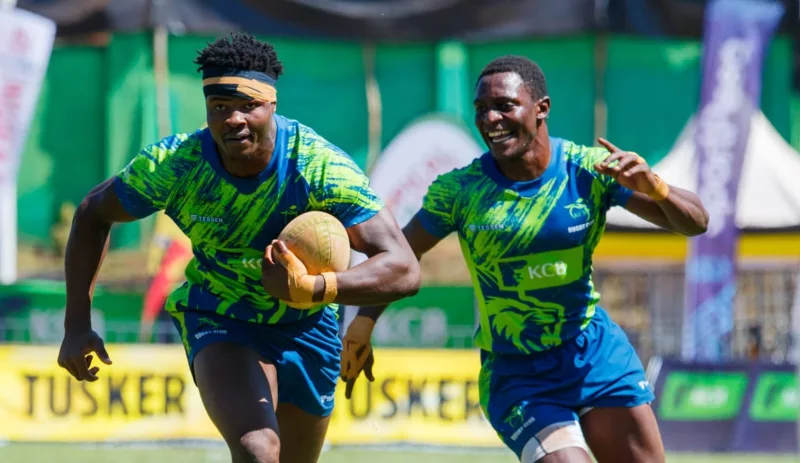 KCB's Elvis olukusi and Nygel Amaitsa in action at the Embu Sevens/HANDOUT