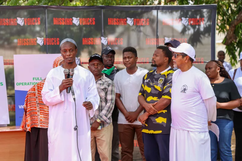 Musa Ahmed, brother to Yasin Ahmed, who was taken by people believed to be state agents three weeks ago, alongside Muhuri director Khelef Khalifa [R] at Muhuri grounds on Monday / BRIAN OTIENO