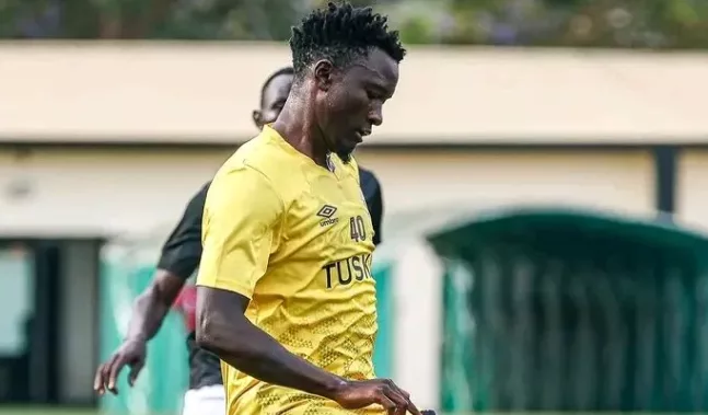 Tusker assistant captain Tom Teka in action against Al Ahli Wad Madani /HANDOUT