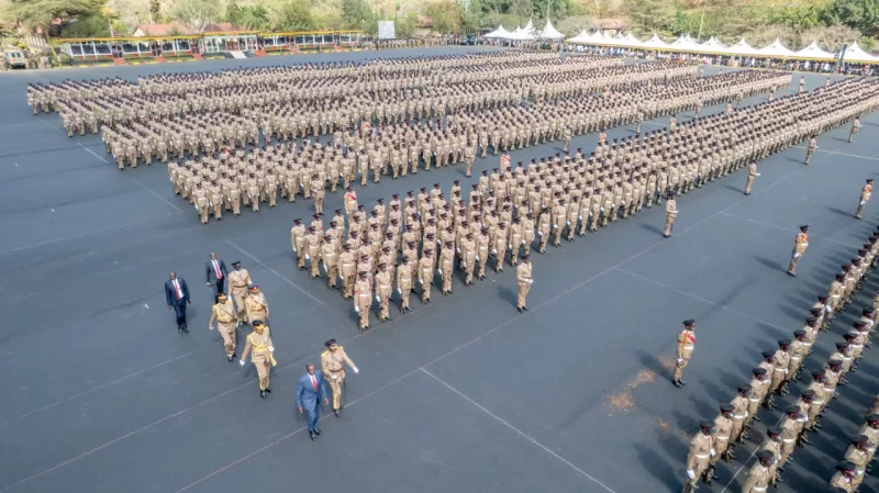 President William Ruto leads police recruits through passing-out parade