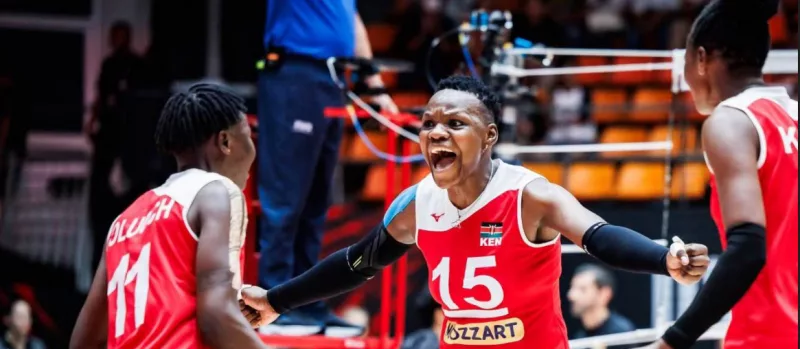 Malkia Strikers captain Meldina Sande celebrates with teammates /HANDOUT