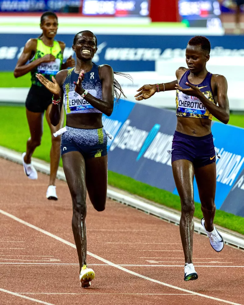 Doris Lemngole (L) and Faith Cherotich at the Brussels Diamond League final/ HANDOUT