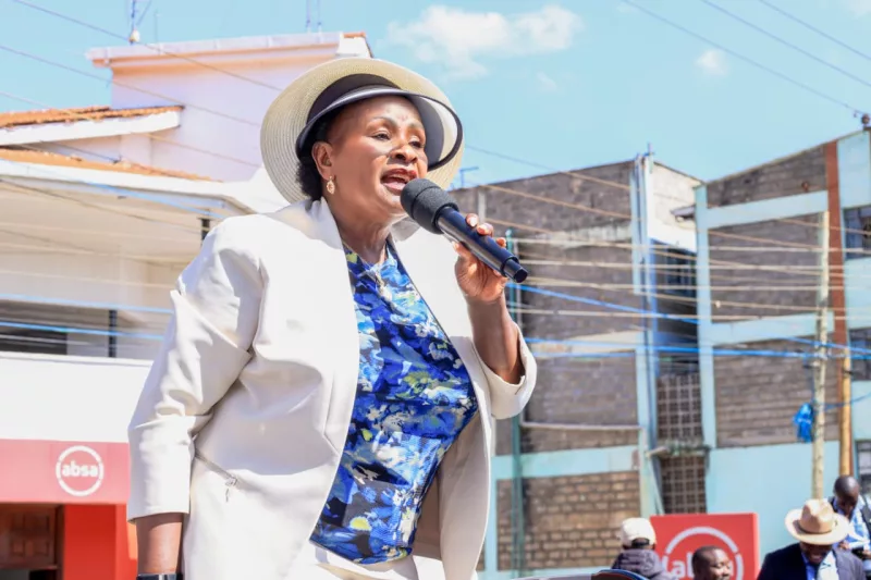 Governor Wavinya Ndeti adressing the public in Machakos Town on September 2, 2026.