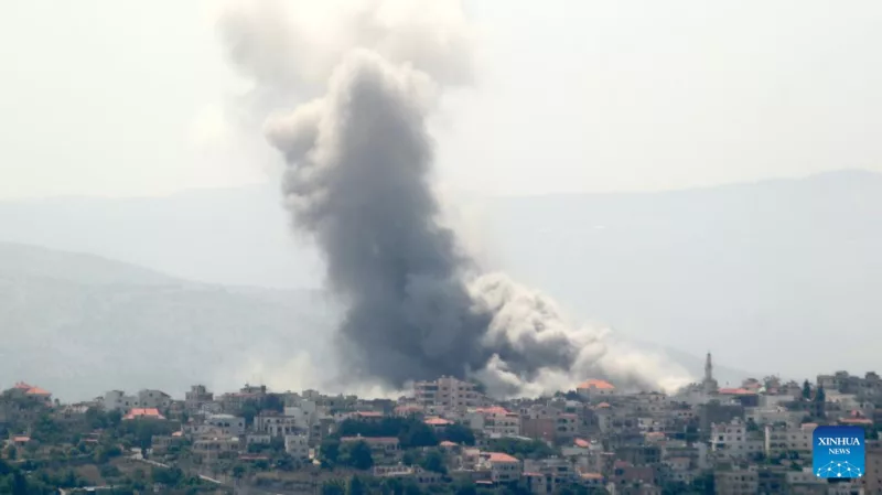 This photo shows smoke caused by an Israeli strike in Yaroun village in southern Lebanon on June 19, 2024.