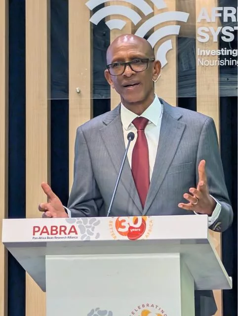 Jean Claude, director, Pan-Africa Bean Research Alliance (PABRA) addresses stakeholders at the Africa Food Systems Forum 2026 in Kigali, Rwanda