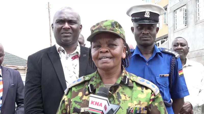 Murang'a East Sub county Police commander Teresiah Kariuki during a transport sector stakeholders' meeting in Murang'a town on September 2, 2026/ ALICE WAITHERA