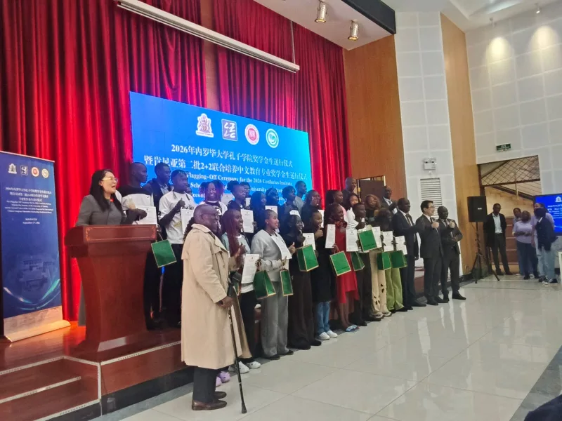 The second cohort of University of Nairobi students heading to China during the flagging off ceremony at the Confucius Institute, Nairobi Sept 2, 2026.