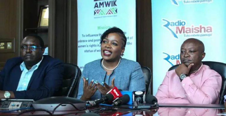 Standard Group acting Editor-In-Chief John Bundotich, Kenya Editors Guild president Zubeidah Kananu and Standard Group CEO Chaacha Mwita at Standard Group headquarters during a press conference yesterday /DOUGLAS OKIDDY