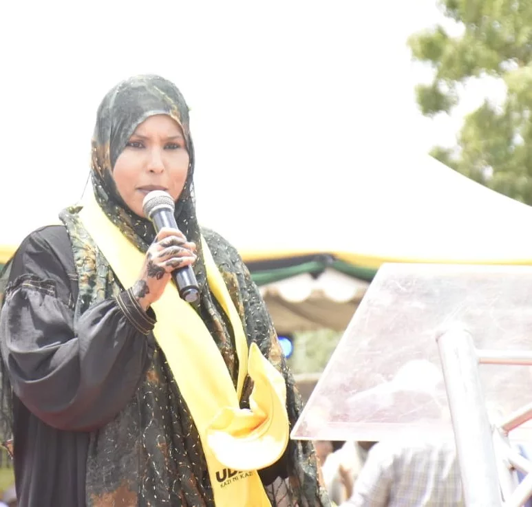 East African Legislative Assembly (EALA) MP Falhada Iman speaking at a function in Garissa town.