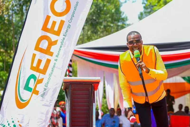 Malava MP David Athman Ndakwa speaks during grid-connection drive by the Rural Electrification and Renewable Energy Corporation (REREC) in the constituency/HANDOUT