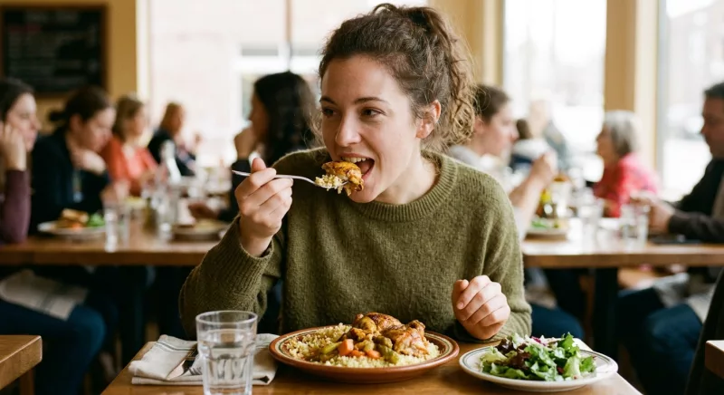 A lady eating/AI-Illustrated