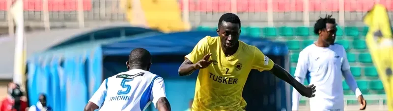 Tusker's Abdoulie Joof tries to dribble past Singida Black Stars defender Ibrahim Imoro