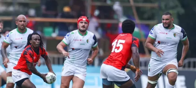 Kenya Simbas' Brian Wahinya in action agAINST Algeria during the Rugby World cup qualifiers in Kampala last year