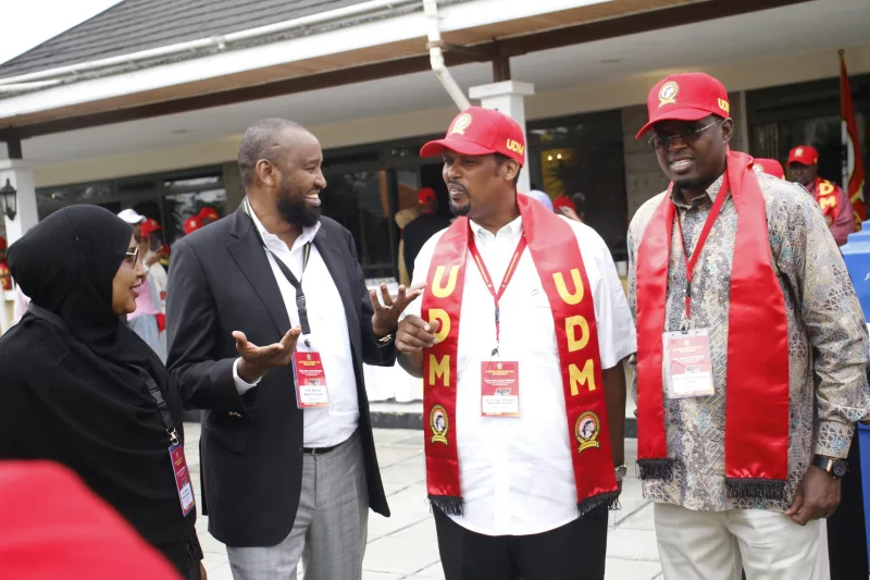 UDM party leader Sen. Ali Roba (C) interacts with colleauges, the party's NEC members during their meeting at Stoni Athi Resort in Machakos county on October 17, 2026.