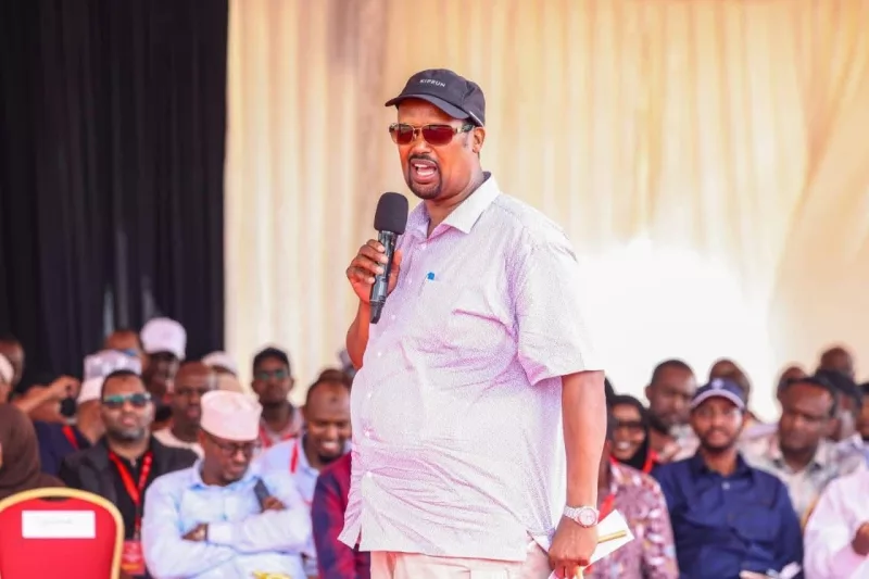 Mandera senator Ali Roba speaking at a recent function.