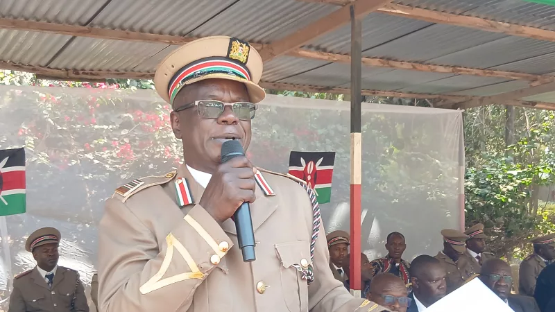 Athi River Deputy County Commissioner Otieno Odidi addressing the public during the 63rd Mashujaa Day celebrations at St. Agustine secondary school in Mlolongo on October 20, 2026.