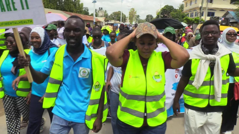 Kilifi Deputy Governor Flora Chibule joins residents of Kilifi in a mental awareness walk in Kilifi town.